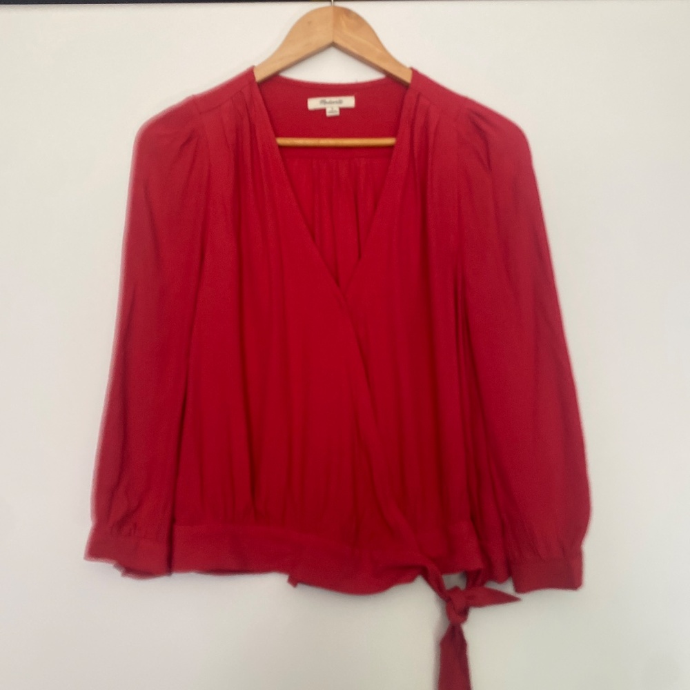 Madewell S Front Wrap Tie Balloon Sleeve Blouse Top - Picture 4 of 8